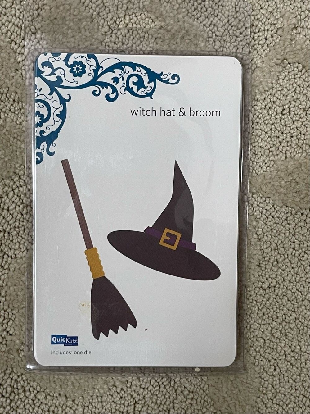 New Quickutz 4x4 Thin Metal Cutting Die Witch Hat & Broom Halloween